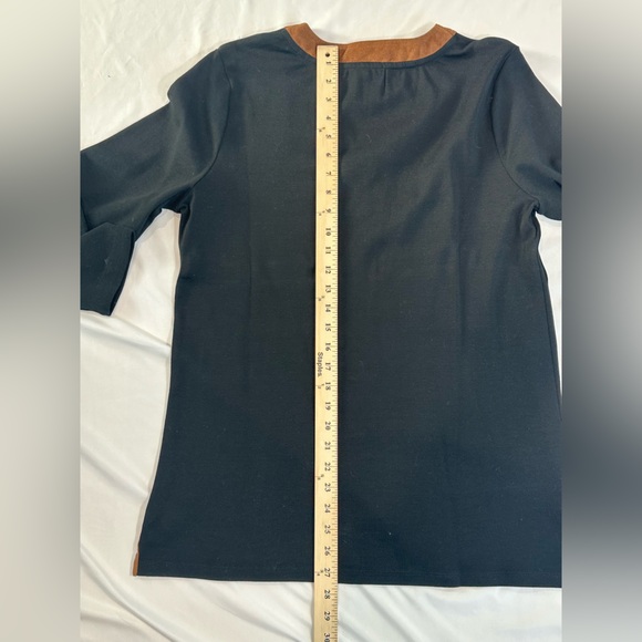 Ralph Lauren Black Long Sleeve Top w/ Brown Trim- XL- Cotton - Picture 9 of 11